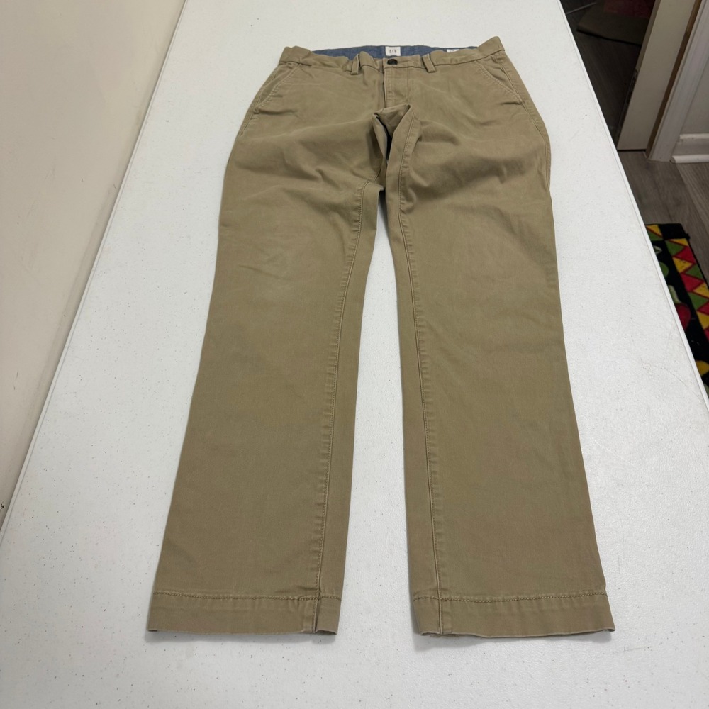 GAP Mens Slim Fit Chino Pants Khaki Tan Cotton Twill 31x32 Casual Trousers